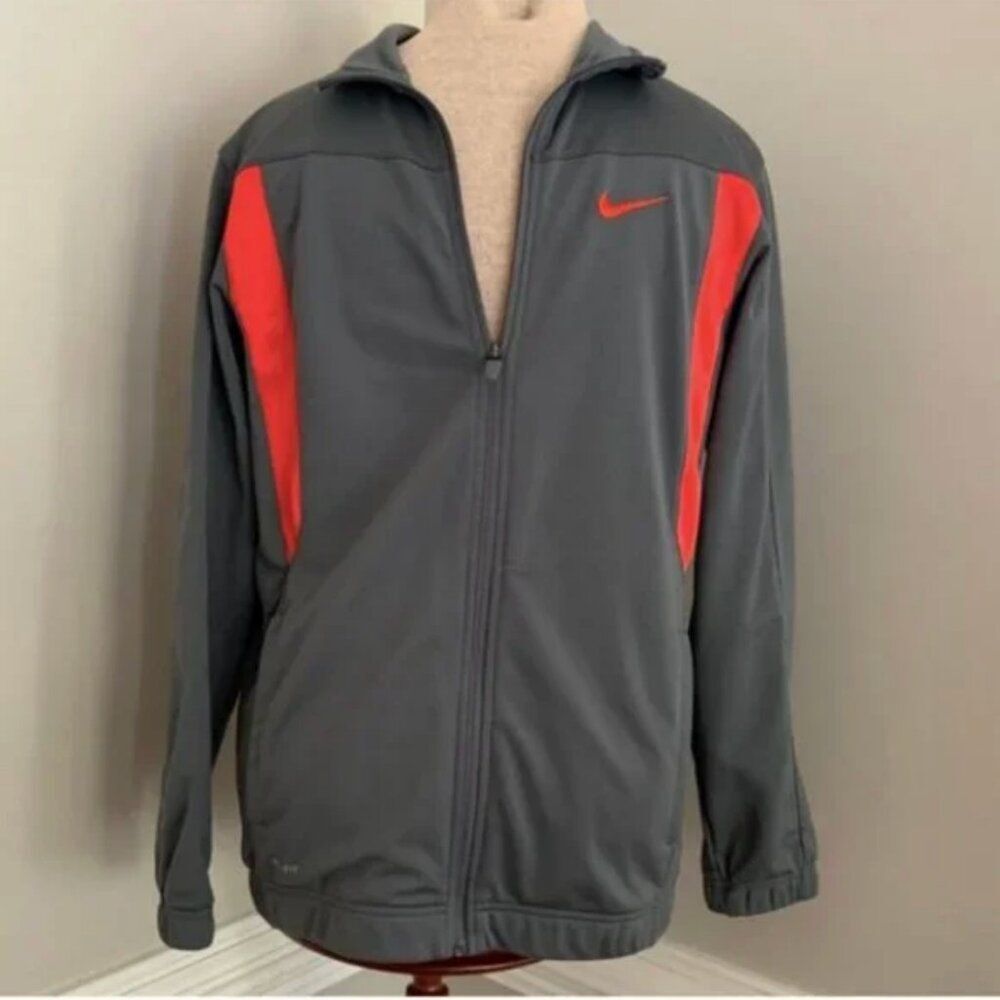 Nike Full Zip Windbreaker Gray with Orange Strip Youth XL